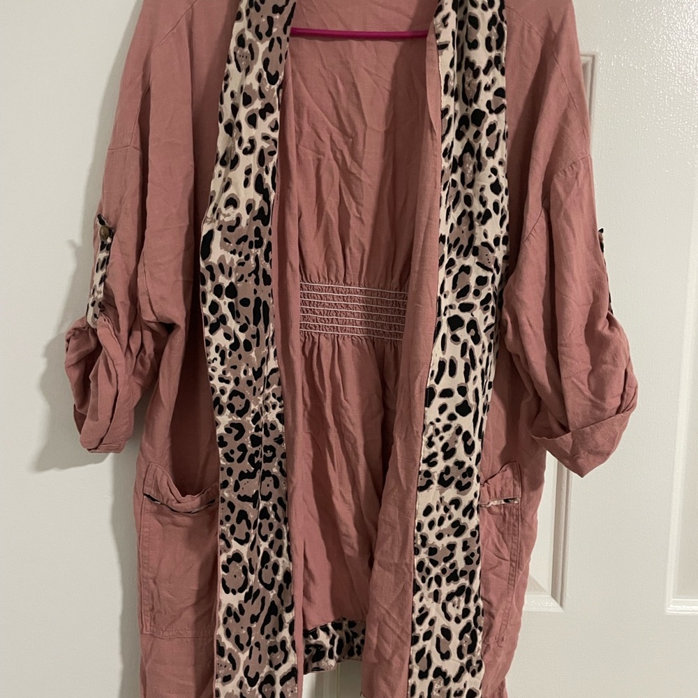 Umgee Pink Leopard Trim Cardigan